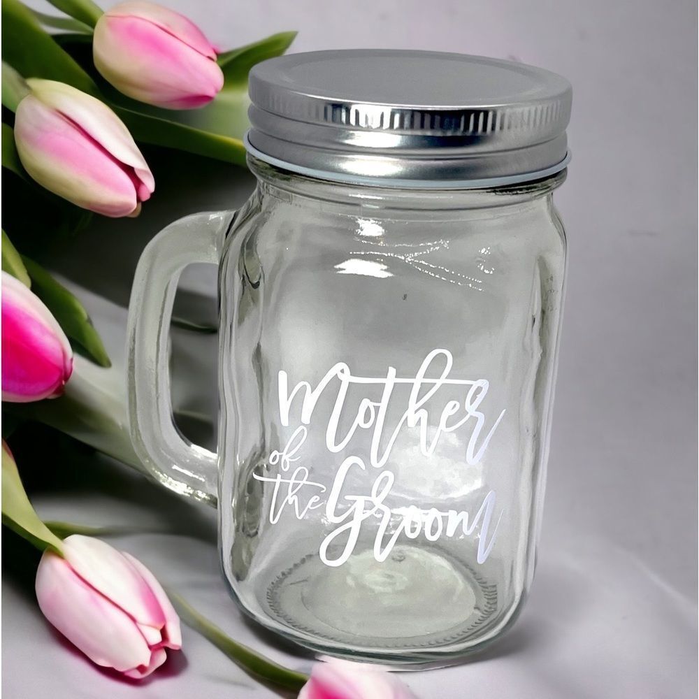 NWT Wool + Pepper Co. MOTHER OF THE GROOM Glass Mason Jar Cup with Handle